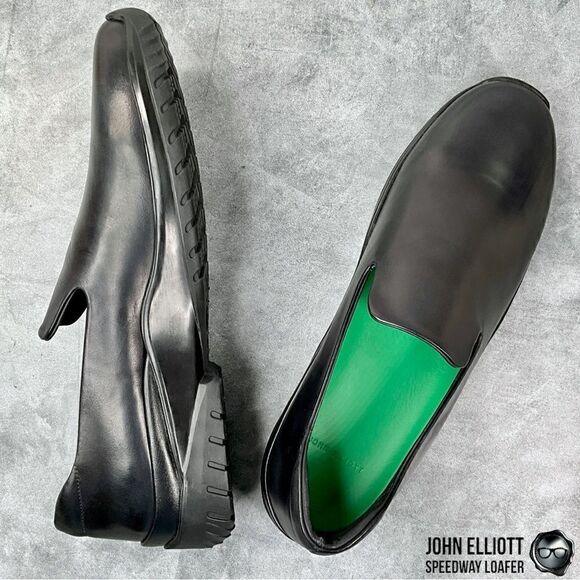 JOHN ELLIOTT SPEEDWAY LEATHER LOAFERS IN BLACK BUFFED CALFSKIN MEN’S LUXURY SHOE - Picture 16 of 16